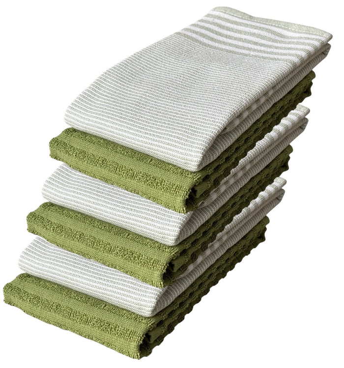 Stripes Kitchen Towels/Hand Towels, 6 Pack Large 100% Ring-Spun Cotton with Hanging Loop, 430 GSM Soft & Ultra Absorbent, Machine Washable 16 x 28 inches.
