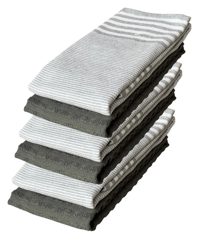 Stripes Kitchen Towels/Hand Towels, 6 Pack Large 100% Ring-Spun Cotton with Hanging Loop, 430 GSM Soft & Ultra Absorbent, Machine Washable 16 x 28 inches.