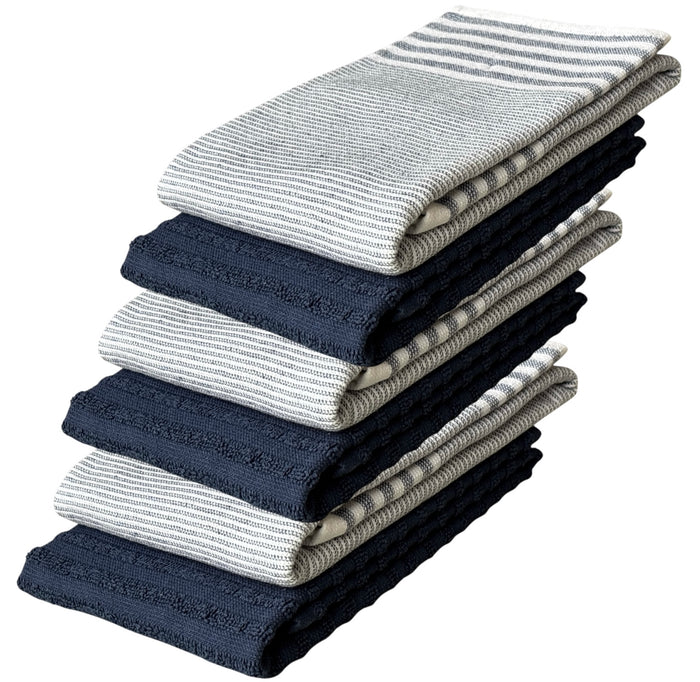 Stripes Kitchen Towels/Hand Towels, 6 Pack Large 100% Ring-Spun Cotton with Hanging Loop, 430 GSM Soft & Ultra Absorbent, Machine Washable 16 x 28 inches.
