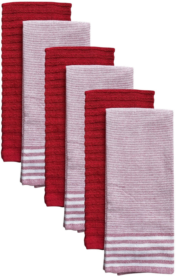 Stripes Kitchen Towels/Hand Towels, 6 Pack Large 100% Ring-Spun Cotton with Hanging Loop, 430 GSM Soft & Ultra Absorbent, Machine Washable 16 x 28 inches.