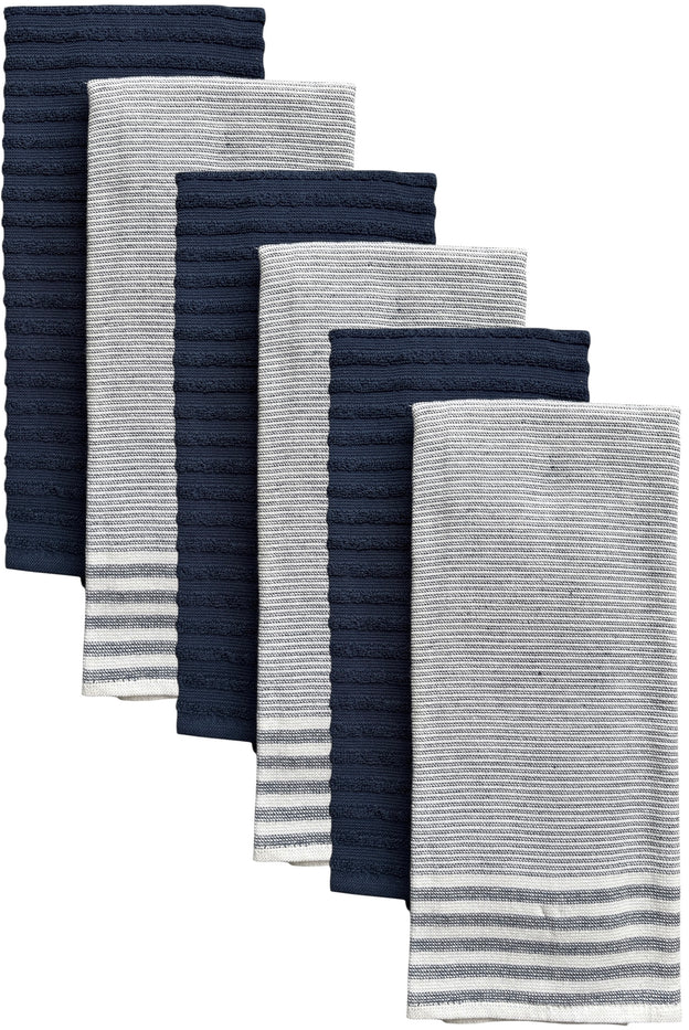 Stripes Kitchen Towels/Hand Towels, 6 Pack Large 100% Ring-Spun Cotton with Hanging Loop, 430 GSM Soft & Ultra Absorbent, Machine Washable 16 x 28 inches.