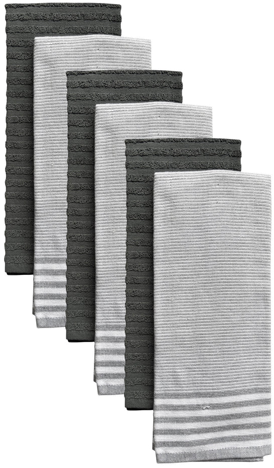 Stripes Kitchen Towels/Hand Towels, 6 Pack Large 100% Ring-Spun Cotton with Hanging Loop, 430 GSM Soft & Ultra Absorbent, Machine Washable 16 x 28 inches.