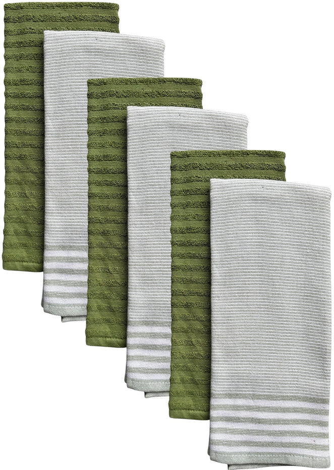 Stripes Kitchen Towels/Hand Towels, 6 Pack Large 100% Ring-Spun Cotton with Hanging Loop, 430 GSM Soft & Ultra Absorbent, Machine Washable 16 x 28 inches.
