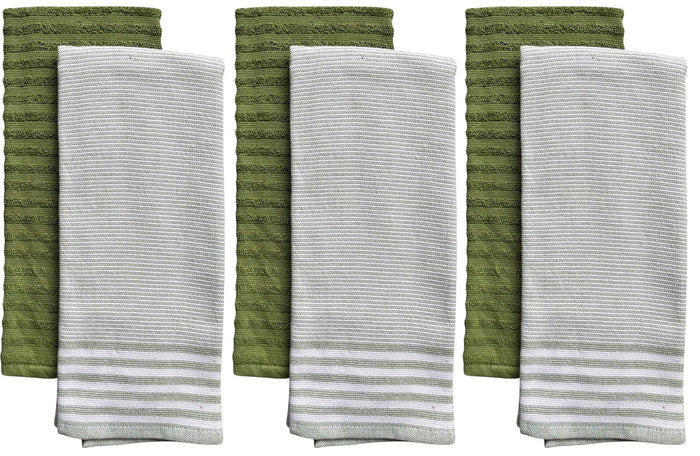 Stripes Kitchen Towels/Hand Towels, 6 Pack Large 100% Ring-Spun Cotton with Hanging Loop, 430 GSM Soft & Ultra Absorbent, Machine Washable 16 x 28 inches.