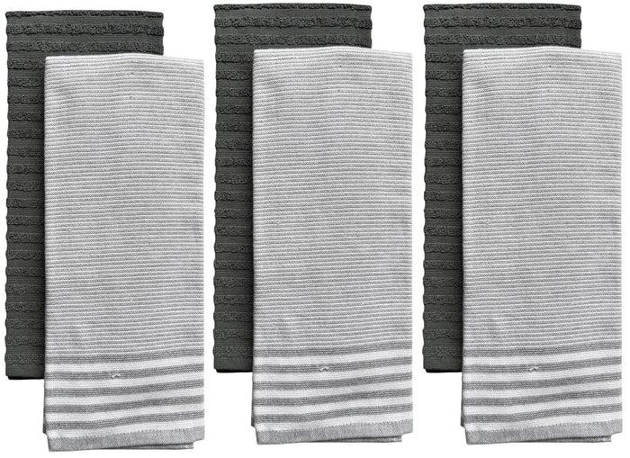 Stripes Kitchen Towels/Hand Towels, 6 Pack Large 100% Ring-Spun Cotton with Hanging Loop, 430 GSM Soft & Ultra Absorbent, Machine Washable 16 x 28 inches.