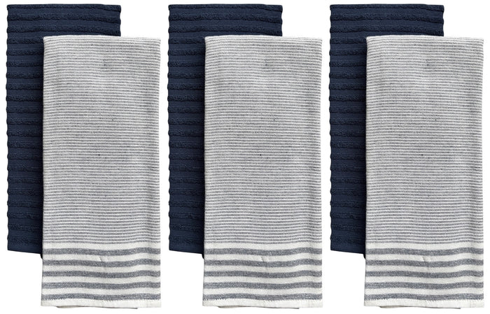 Stripes Kitchen Towels/Hand Towels, 6 Pack Large 100% Ring-Spun Cotton with Hanging Loop, 430 GSM Soft & Ultra Absorbent, Machine Washable 16 x 28 inches.