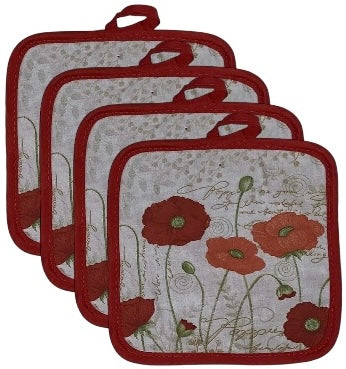 Blooming Flower Printed Design 6 Pcs Non-Slip, Heat Resistant Kitchen Towel Set, Includes 4 Potholder, 2 Oven Mitt.