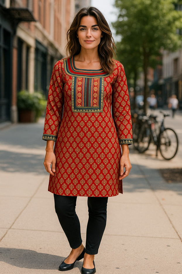 Women’s Printed Long Sleeves Crepe Kurti Tunic tops 1030-L