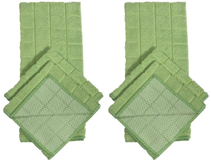 Set of 6, 2 Pcs Microfiber Kitchen Towels and 4 Pcs Dish Cloths with Poly Scour , Ultra-Absorbent & Fast Drying Bar Mop Dish Cloths .