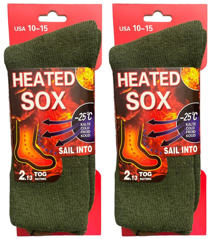 2 Pairs, Men's Heated Sox Socks Thick Thermal Socks Keeps Feet Warmer Longer 2.3 TOG heat rating. Size: 10-15.
