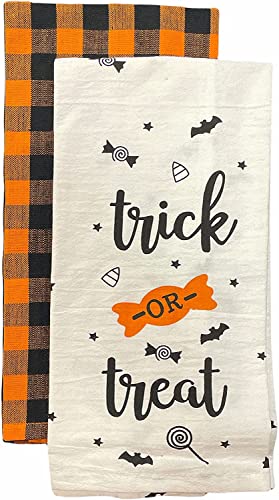 Fall / Halloween Kitchen Towels - Set of 8, 100% Cotton Flour Sack / Tea Towel White with Sentiment and Farmhouse Plaid Kitchen Towels Size: 15” x 25”.
