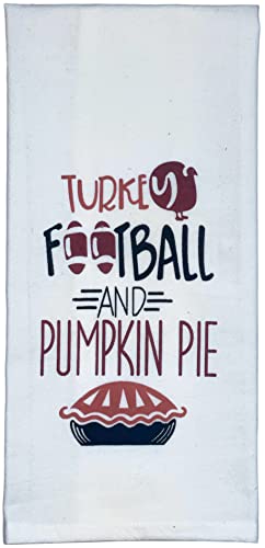 Turkey Football and Pumpkin Pie Harvest 2 Pcs Flour Sack and Gingham Check Kitchen Towels Size: 15" x 25".