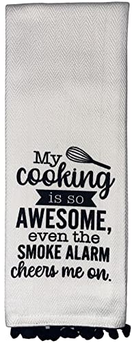 Set of 5, 100% Cotton Funny Cute Saying Pom Pom Design Flour Sack Kitchen Towels
