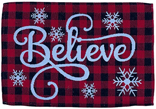 Set of 4, Red and Black Buffalo Plaid Tapestry Placemats Snowflakes with Believe for Holiday Season, Home Decoration Kitchen Dining Table, Perfect for Party or Gifts. Easy to Clean Size: 13" x 19".