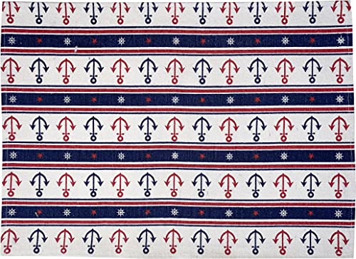 Set of 4, Coastal Nautical Helm Wheel, Anchor & Star Design Tapestry Placemats for Kitchen Dining Table Mats, Easy to Clean, Machine Washable. Size: 13" x 19".