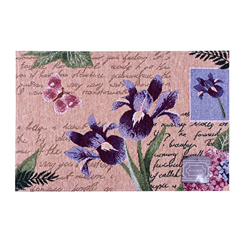 Set of 4, Iris Flowers Printed Tapestry placemats for Dining Table, Table mat for Kitchen Table, Spring and Summer Collection Easy to Clean, Machine Washable Size: 13 x 19 Inches.
