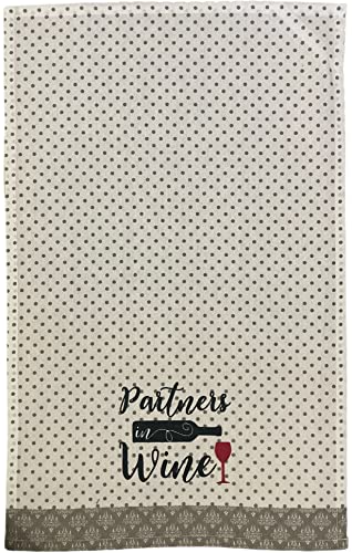 Wine Lovers Printed Flour Sack Kitchen Towels/Dish Towels Set of 3, 15x25 Inch, Funny Saying Kitchen Towel, Partners in Wine, a Day Without Wine is Like …, Heritage Vintage Grape Design.