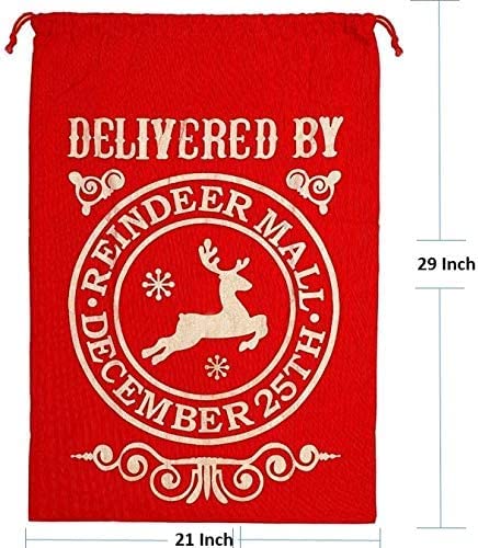 2 Pack Christmas Bag Santa Sack Canvas Bag for Gifts Santa Sack with Drawstring Extra Large Size: 29" x 21" (Design B)