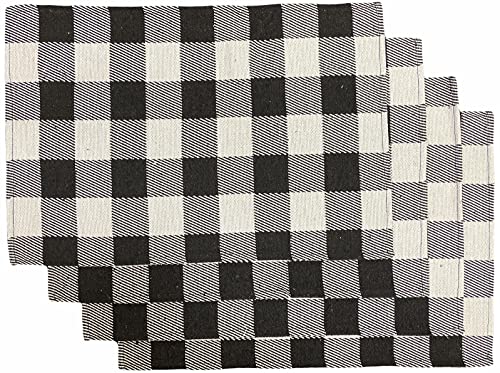Black & White Plaid / Checkered Woven Autumn Fall Tapestry Placemats Set of 4, Kitchen Table Mats for Kitchen Dining Table, Easy to Clean Size : 13" x 19".