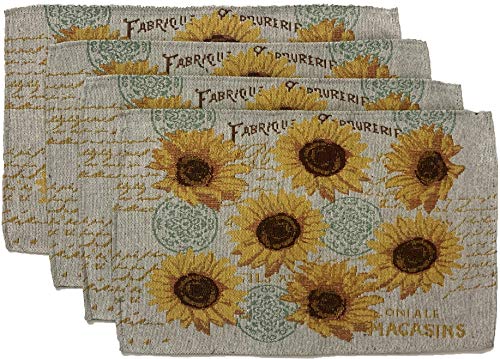 Set of 4, Sunflower Design Printed Tapestry placemats for Dining Table, Table mat for Kitchen Table, Spring and Summer Collection Easy to Clean, Machine Washable Size: 13 x 19 Inches.