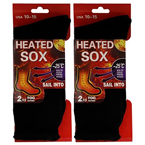 2 Pairs, Men's Heated Sox Socks Thick Thermal Socks Keeps Feet Warmer Longer 2.3 TOG heat rating. Size: 10-15.