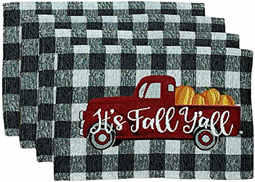 Set of 4, Antique Truck with Pumpkin Sentiment with It's Fall Y'all Autumn Fall