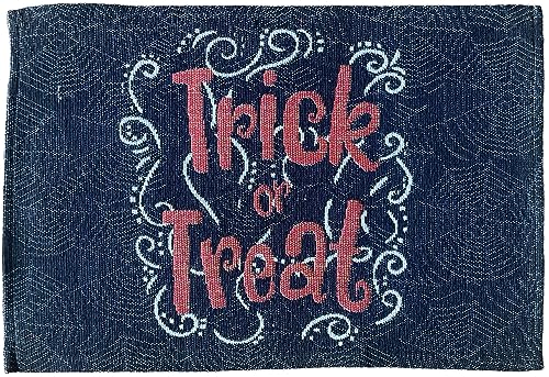 Set of 4, Halloween Design Spider with Trick or Treat Tapestry Placemats Dining Table, Table mat for Dining Room Easy to Clean, Machine Washable Size: 13” x 19”.