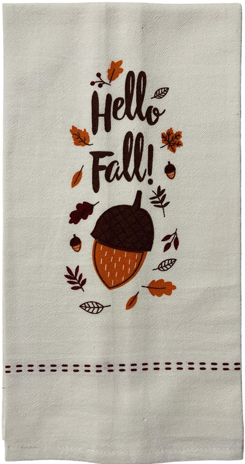 Pumpkin Spice is My Favorite Season, Hello Fall! with acron, Flour Sack and Plaid Kitchen Towels Size: 15" x 25".