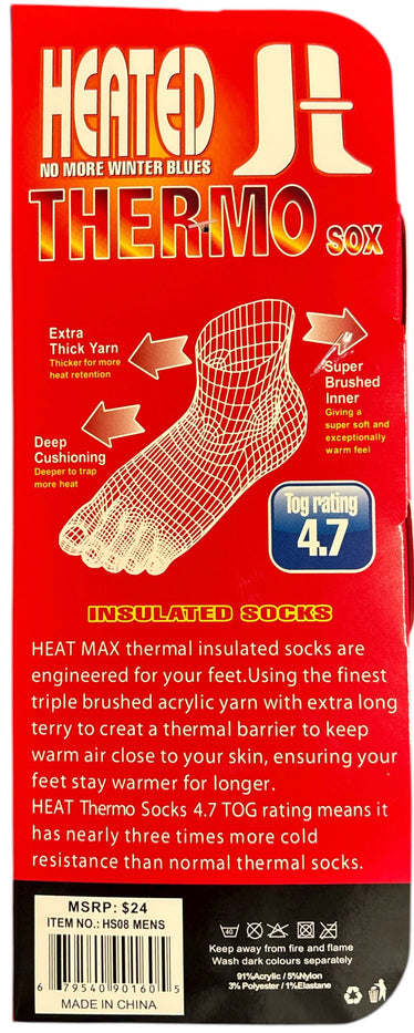 2 Pair, Men's Heated Sox Socks Thick Thermal Socks Keeps Feet Warmer Longer 3.1 TOG heat rating.Size: 10-13.