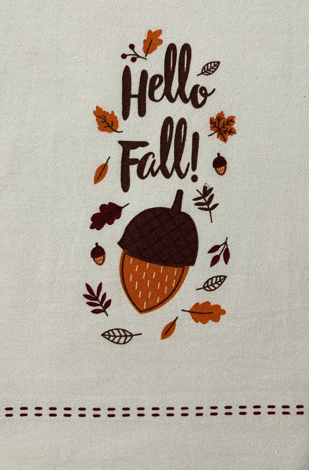 Set of 2, Flour Sack Kitchen Towels Hello Fall! & 1 Plaid Kitchen Towels/Flour Sack Kitchen Towels Size : 15" x 25".