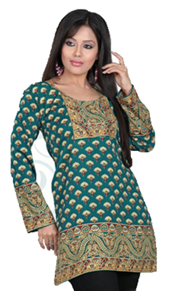 Tunic for Women Short Printed Kurtis Long Sleeves Crepe Kurti Kurta Tops - Mixed