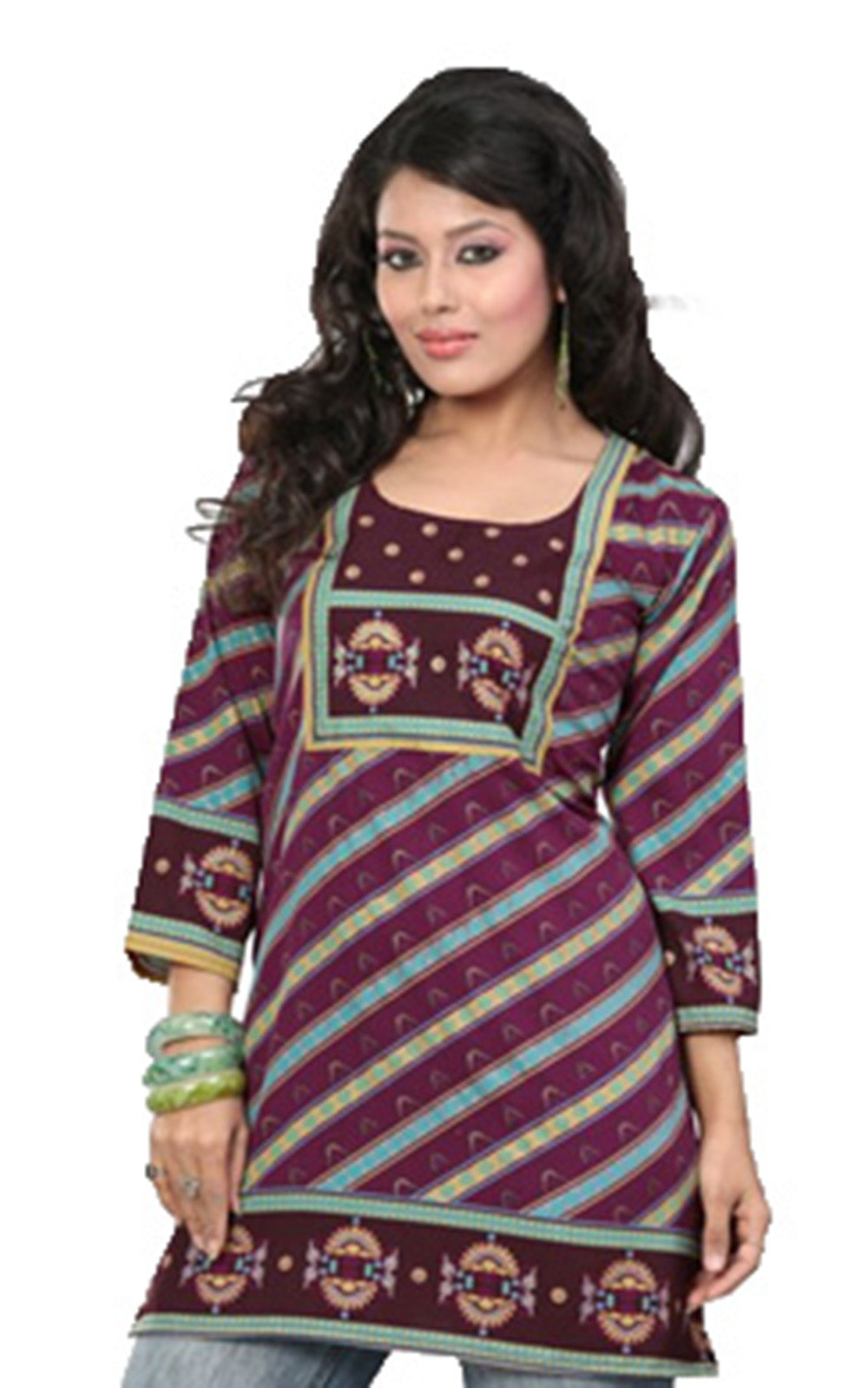 Tunic for Women Printed Short Crape Kurti Kurta Round Neck 3/4 Sleeves Tunic Top. - 1009-34.