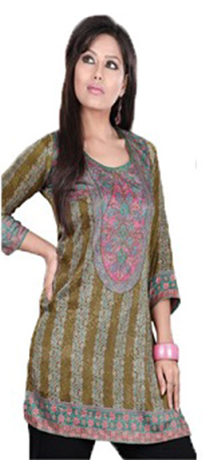 Tunic for Women Printed Short Crape Kurti Kurta Round Neck 3/4 Sleeves Tunic Top. - 1012-34.