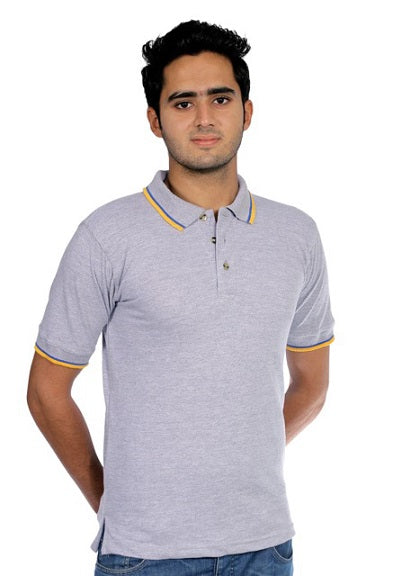 Men's Regular Fit Short Sleeve Solid Grey Golf Polo Shirt with Two Tone Collar.