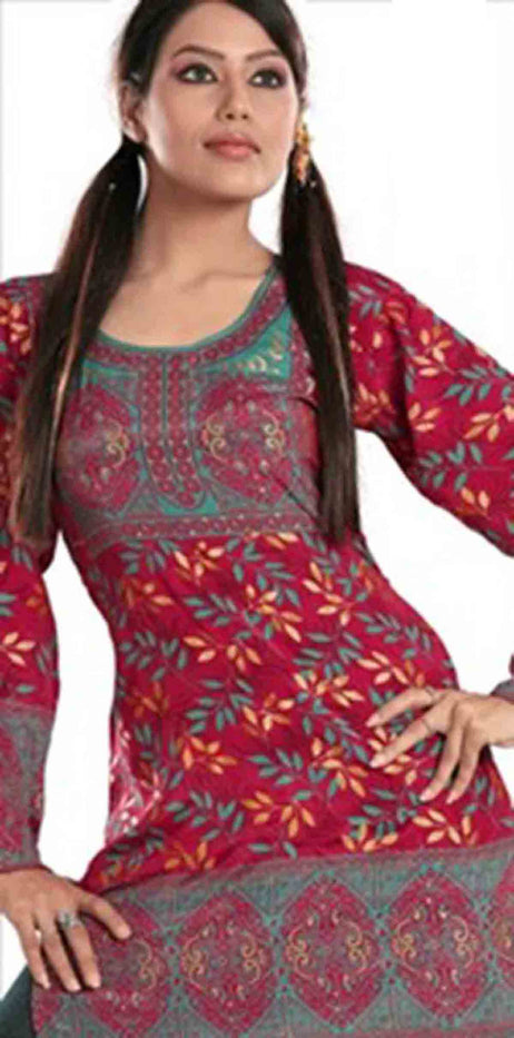 Tunic for Women Short Printed Kurtis Long Sleeves Crepe Kurti Kurta Tops - Mixed