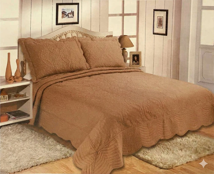 3 Pcs, Reversible Cotton Quilt Set, 2 Pillow Shams & 1 Bed Spread.