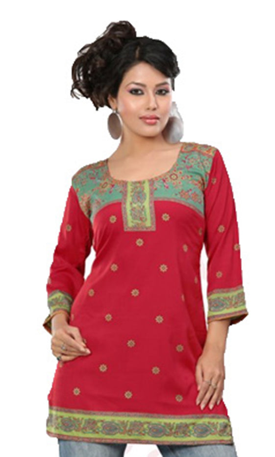 Tunic for Women Printed Short Crape Kurti Kurta Round Neck 3/4 Sleeves Tunic Top.