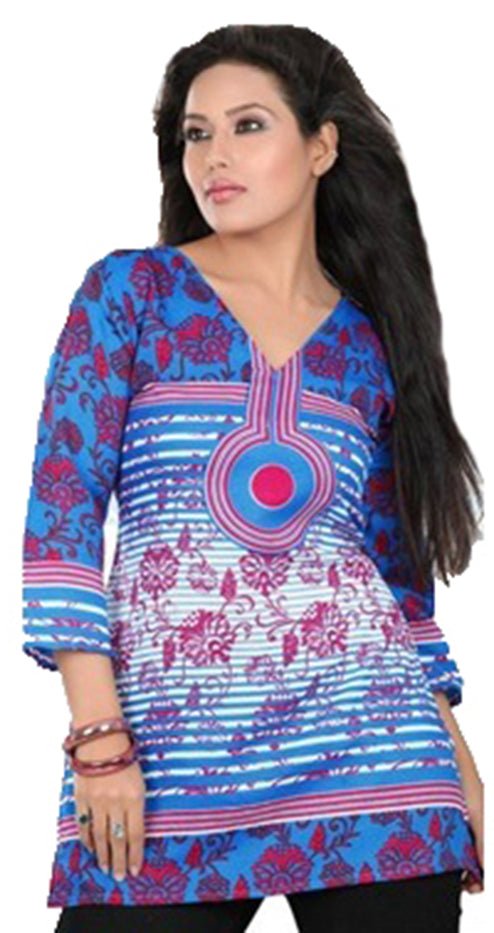 Tunic for Women Printed Short Crape Kurti Kurta V-Neck 3/4 Sleeves Tunic Top.