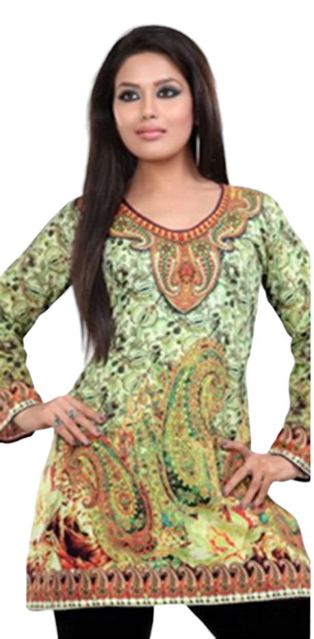 Tunic for Women 100% Cotton Digital Printed Round Neck Short Kurti Kurta Long Sleeves Tunic Top - 1080-L