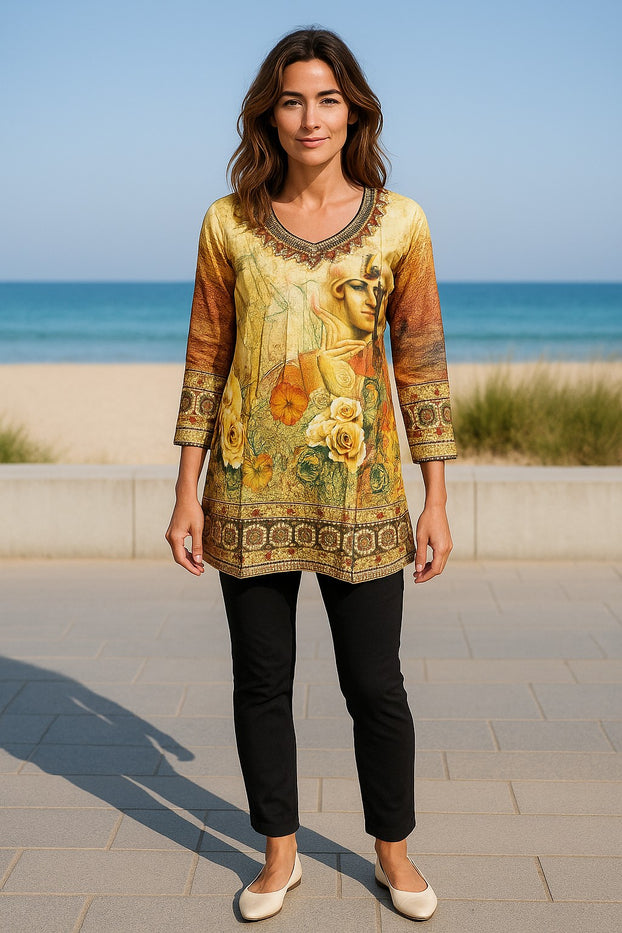 Digital Printed Pure cotton tunic, Multi color, Short Kurti, Soft and Breathable Top. - 1082-L
