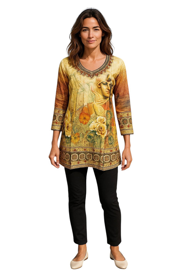 Digital Printed Pure cotton tunic, Multi color, Short Kurti, Soft and Breathable Top. - 1082-L