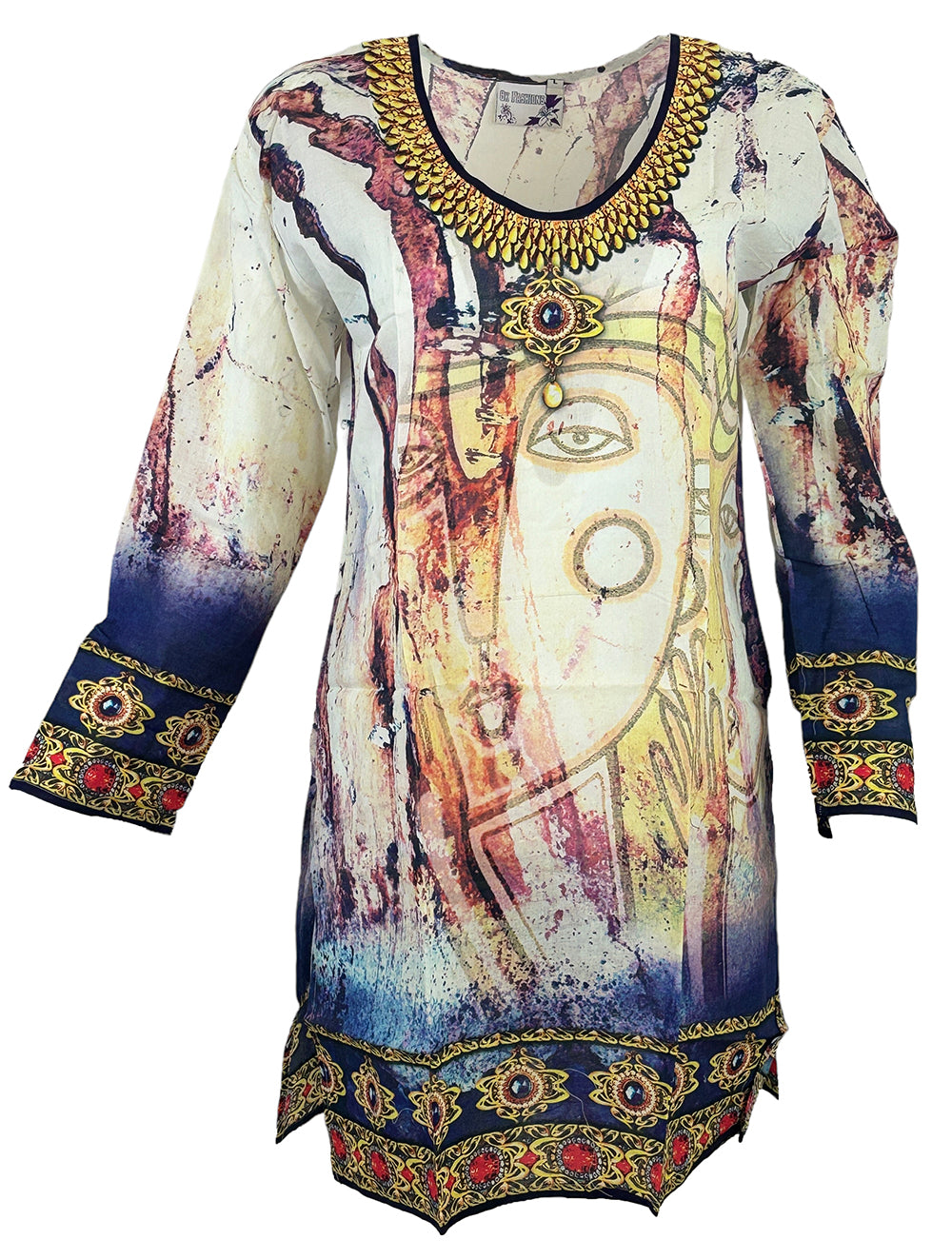 Tunic for Women 100% Cotton Digital Printed Round Neck Short Kurti Kurta Long Sleeves Tunic Top - 1083-L