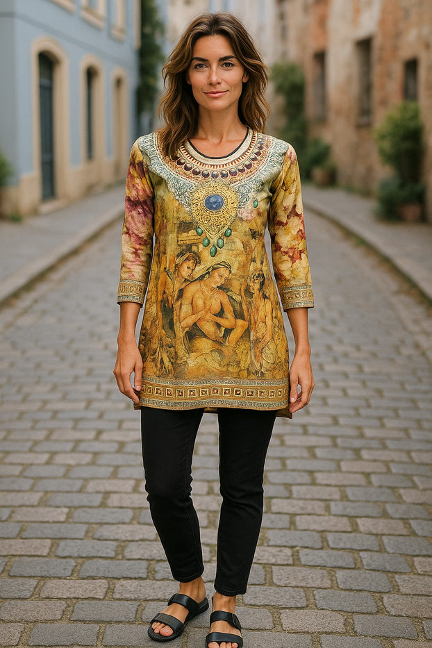 Digital Printed Pure cotton tunic, Multi color, Short Kurti, Soft and Breathable Top. - 1085-L