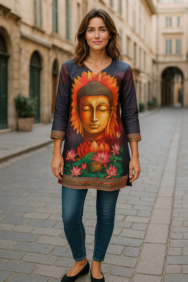 Digital Printed Pure cotton tunic, Multi color, Short Kurti, Soft and Breathable Top. - 1089-L