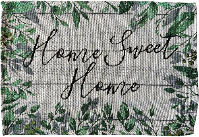 Set of 4, Green Leaf with Home Sweet Home Tapestry Placemats for Kitchen Dining Table Mats, Easy to Clean, Machine Washable. Size: 13" x 19".