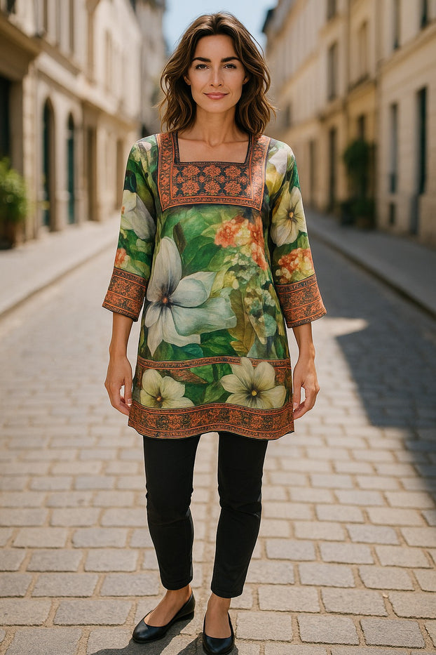 Digital Printed Pure cotton tunic, Multi color, Short Kurti, Soft and Breathable Top. - 1090-L