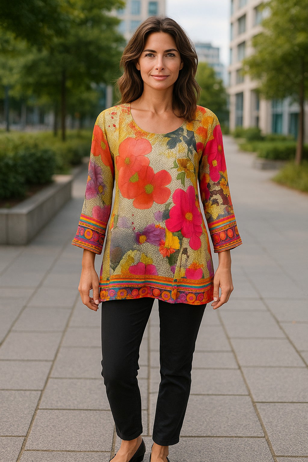 Digital Printed Pure cotton tunic, Multi color, Short Kurti, Soft and Breathable Top. - 1092-L