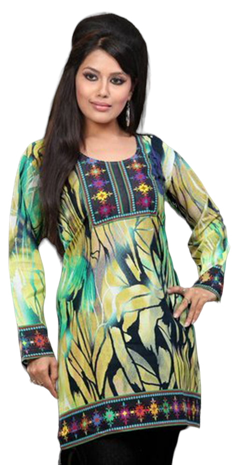 Tunic for Women 100% Cotton Digital Printed Round Neck Short Kurti Kurta Long Sleeves Tunic Top.