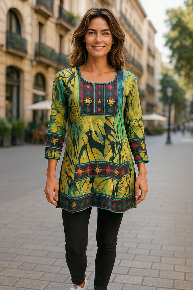 Digital Printed Pure cotton tunic, Multi color, Short Kurti, Soft and Breathable Top. - 1092-L