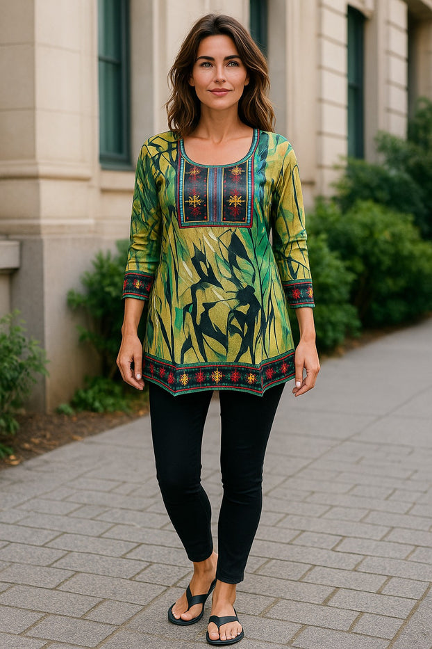 Digital Printed Pure cotton tunic, Multi color, Short Kurti, Soft and Breathable Top. - 1092-L